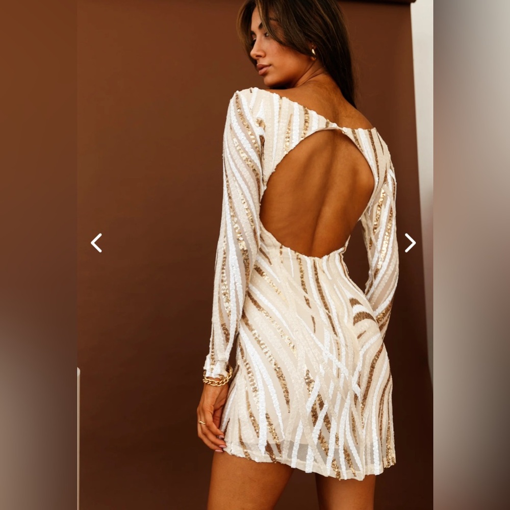 Elegant White and Gold Sequin Dress - Picture 2 of 5